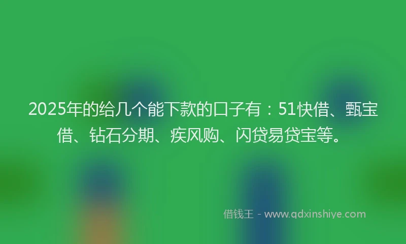 2025年的给几个能下款的口子有：51快借、甄宝借、钻石分期、疾风购、闪贷易贷宝等。