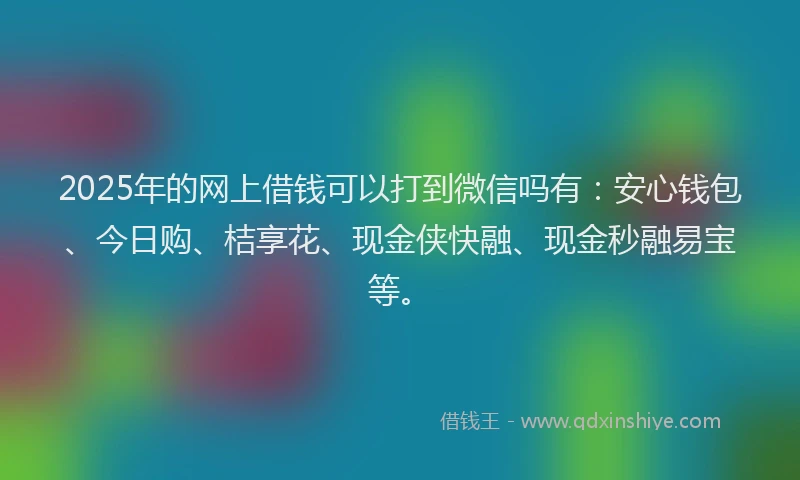 2025年的网上借钱可以打到微信吗有：安心钱包、今日购、桔享花、现金侠快融、现金秒融易宝等。
