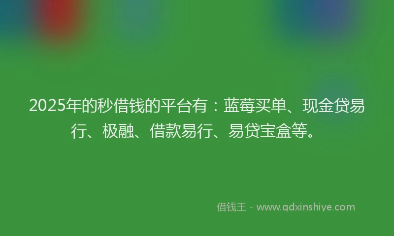 2025年的秒借钱的平台有：蓝莓买单、现金贷易行、极融、借款易行、易贷宝盒等。