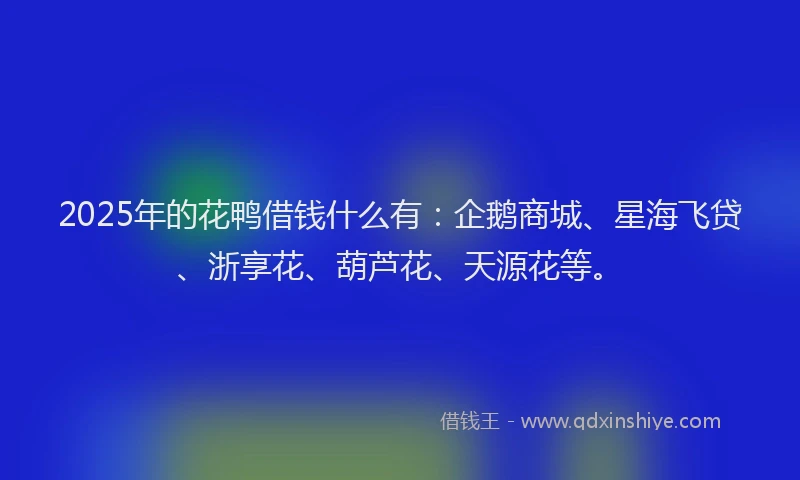2025年的花鸭借钱什么有：企鹅商城、星海飞贷、浙享花、葫芦花、天源花等。