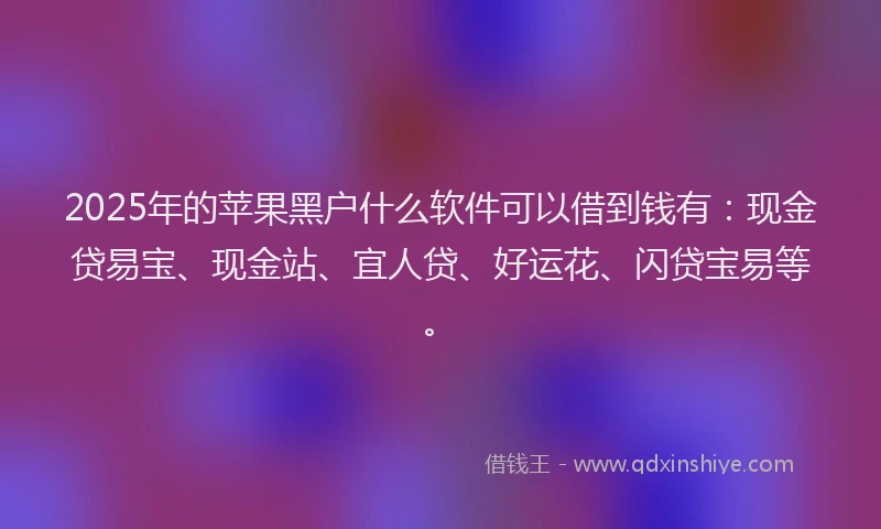 2025年的苹果黑户什么软件可以借到钱有：现金贷易宝、现金站、宜人贷、好运花、闪贷宝易等。