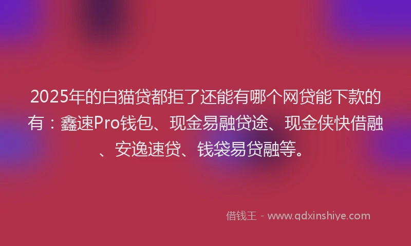 2025年的白猫贷都拒了还能有哪个网贷能下款的有：鑫速Pro钱包、现金易融贷途、现金侠快借融、安逸速贷、钱袋易贷融等。