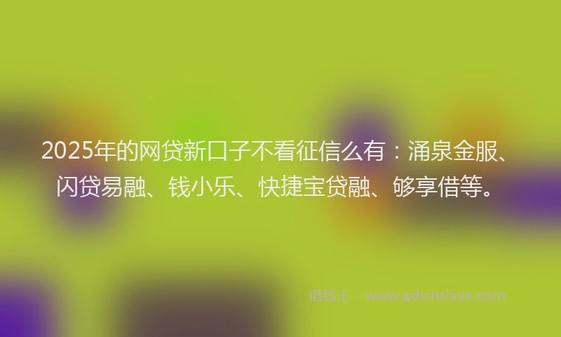 2025年的网贷新口子不看征信么有：涌泉金服、闪贷易融、钱小乐、快捷宝贷融、够享借等。