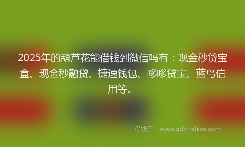2025年的葫芦花能借钱到微信吗有：现金秒贷宝盒、现金秒融贷、捷速钱包、哆哆贷宝、蓝鸟信用等。