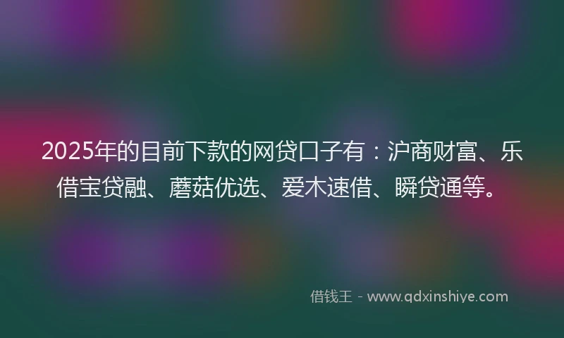 2025年的目前下款的网贷口子有：沪商财富、乐借宝贷融、蘑菇优选、爱木速借、瞬贷通等。
