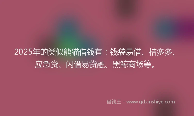 2025年的类似熊猫借钱有：钱袋易借、桔多多、应急贷、闪借易贷融、黑鲸商场等。