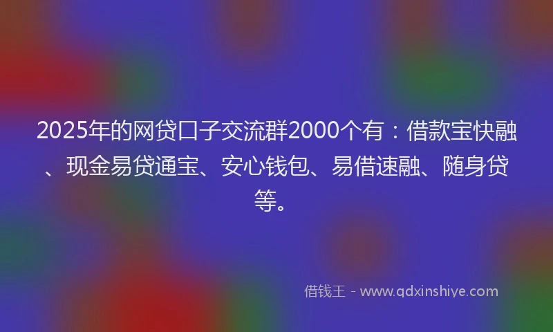 2025年的网贷口子交流群2000个有：借款宝快融、现金易贷通宝、安心钱包、易借速融、随身贷等。