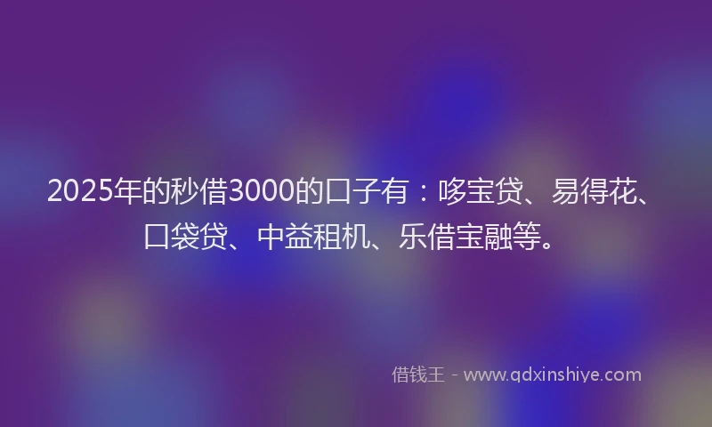 2025年的秒借3000的口子有：哆宝贷、易得花、口袋贷、中益租机、乐借宝融等。