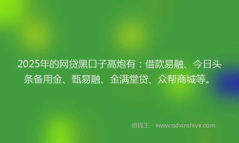 2025年的网贷黑口子高炮有：借款易融、今日头条备用金、甄易融、金满堂贷、众帮商城等。