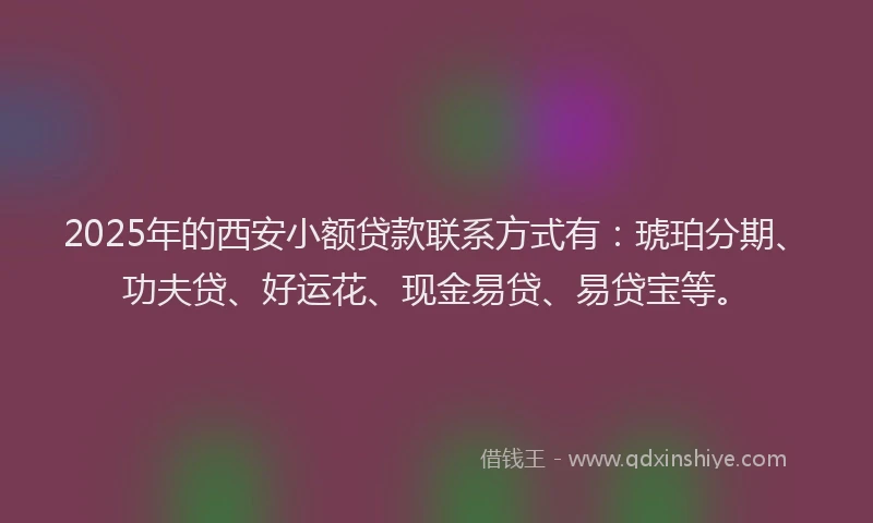 2025年的西安小额贷款联系方式有：琥珀分期、功夫贷、好运花、现金易贷、易贷宝等。