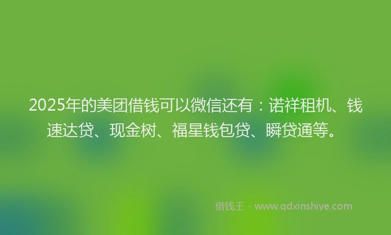 2025年的美团借钱可以微信还有：诺祥租机、钱速达贷、现金树、福星钱包贷、瞬贷通等。
