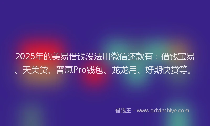 2025年的美易借钱没法用微信还款有：借钱宝易、天美贷、普惠Pro钱包、龙龙用、好期快贷等。