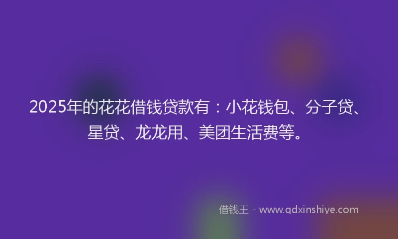 2025年的花花借钱贷款有：小花钱包、分子贷、星贷、龙龙用、美团生活费等。