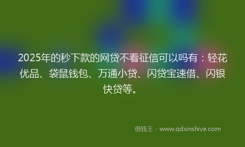 2025年的秒下款的网贷不看征信可以吗有：轻花优品、袋鼠钱包、万通小贷、闪贷宝速借、闪银快贷等。