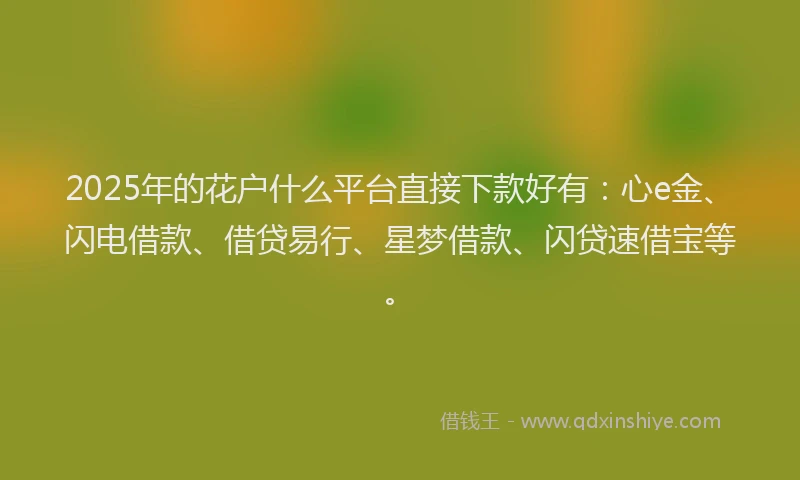 2025年的花户什么平台直接下款好有：心e金、闪电借款、借贷易行、星梦借款、闪贷速借宝等。
