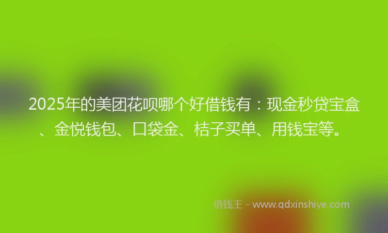 2025年的美团花呗哪个好借钱有：现金秒贷宝盒、金悦钱包、口袋金、桔子买单、用钱宝等。