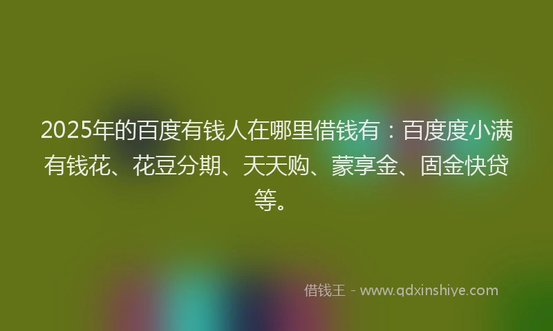 2025年的百度有钱人在哪里借钱有：百度度小满有钱花、花豆分期、天天购、蒙享金、固金快贷等。