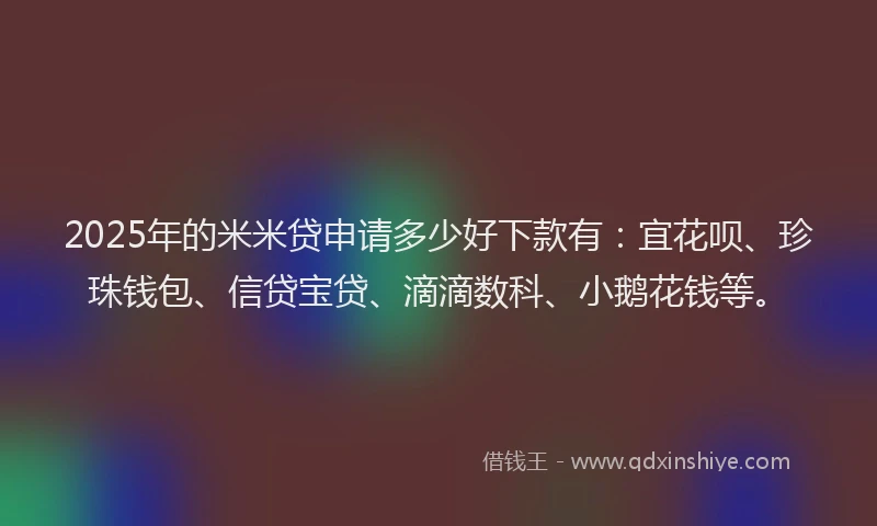 2025年的米米贷申请多少好下款有：宜花呗、珍珠钱包、信贷宝贷、滴滴数科、小鹅花钱等。