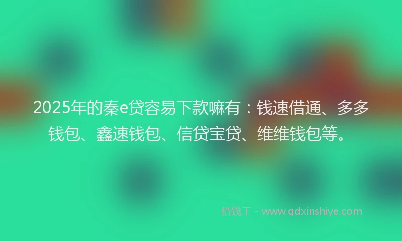 2025年的秦e贷容易下款嘛有：钱速借通、多多钱包、鑫速钱包、信贷宝贷、维维钱包等。