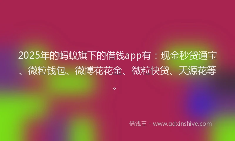 2025年的蚂蚁旗下的借钱app有：现金秒贷通宝、微粒钱包、微博花花金、微粒快贷、天源花等。