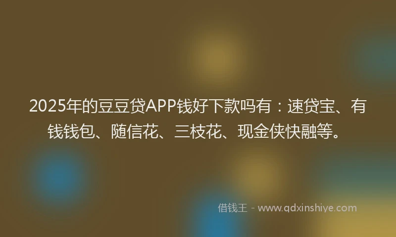 2025年的豆豆贷APP钱好下款吗有：速贷宝、有钱钱包、随信花、三枝花、现金侠快融等。