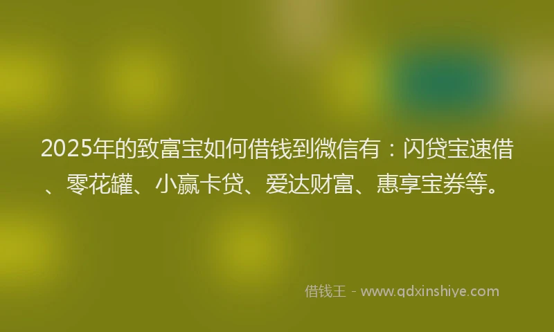 2025年的致富宝如何借钱到微信有：闪贷宝速借、零花罐、小赢卡贷、爱达财富、惠享宝券等。