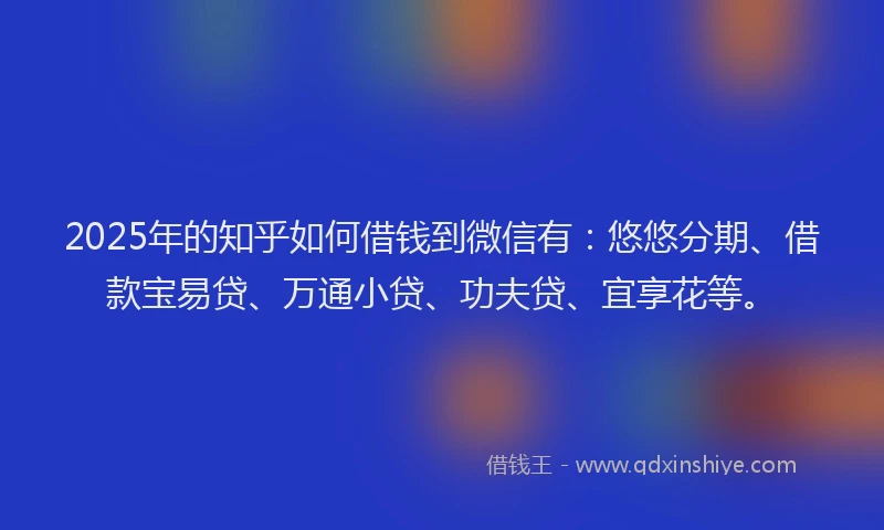 2025年的知乎如何借钱到微信有：悠悠分期、借款宝易贷、万通小贷、功夫贷、宜享花等。