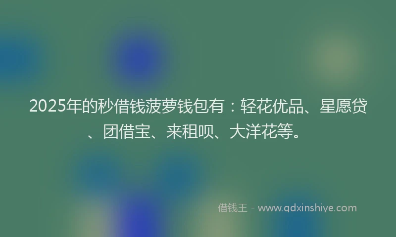 2025年的秒借钱菠萝钱包有：轻花优品、星愿贷、团借宝、来租呗、大洋花等。