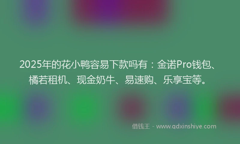 2025年的花小鸭容易下款吗有：金诺Pro钱包、橘若租机、现金奶牛、易速购、乐享宝等。