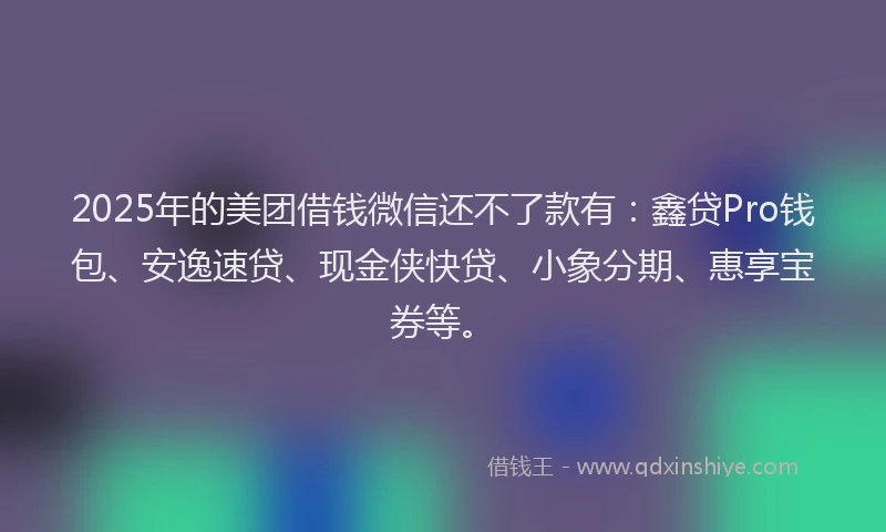 2025年的美团借钱微信还不了款有：鑫贷Pro钱包、安逸速贷、现金侠快贷、小象分期、惠享宝券等。