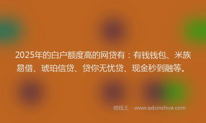 2025年的白户额度高的网贷有：有钱钱包、米族易借、琥珀信贷、贷你无忧贷、现金秒到融等。