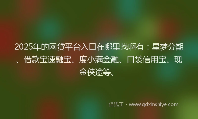 2025年的网贷平台入口在哪里找啊有：星梦分期、借款宝速融宝、度小满金融、口袋信用宝、现金侠途等。