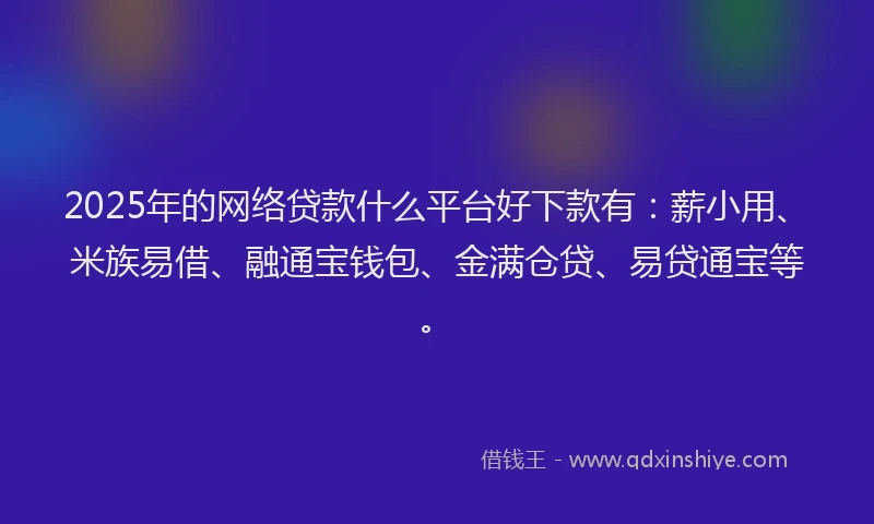 2025年的网络贷款什么平台好下款有：薪小用、米族易借、融通宝钱包、金满仓贷、易贷通宝等。