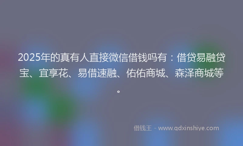 2025年的真有人直接微信借钱吗有：借贷易融贷宝、宜享花、易借速融、佑佑商城、森泽商城等。