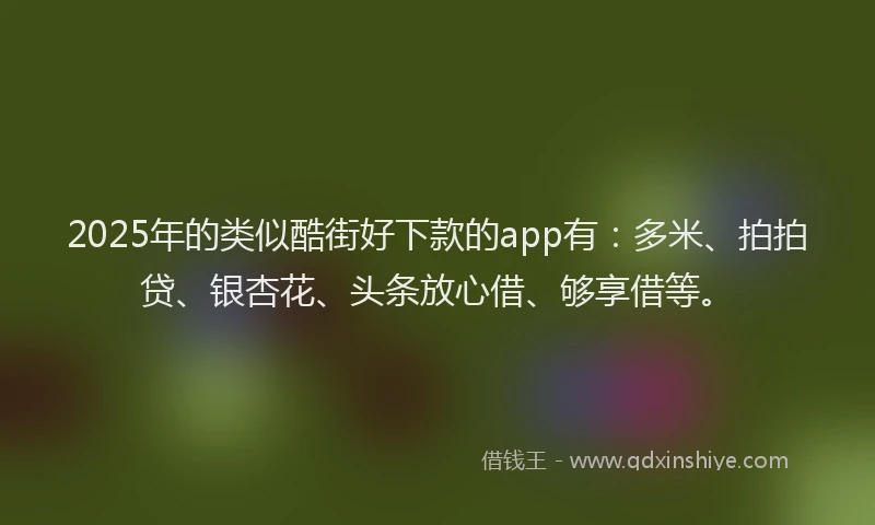 2025年的类似酷街好下款的app有：多米、拍拍贷、银杏花、头条放心借、够享借等。