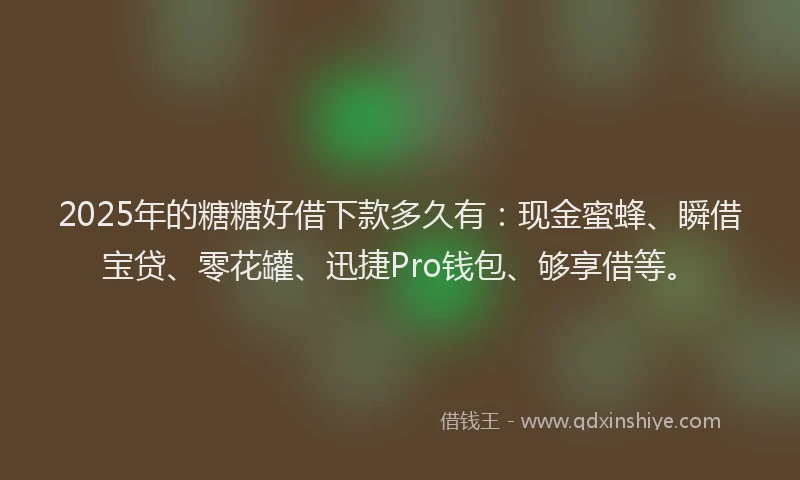 2025年的糖糖好借下款多久有：现金蜜蜂、瞬借宝贷、零花罐、迅捷Pro钱包、够享借等。