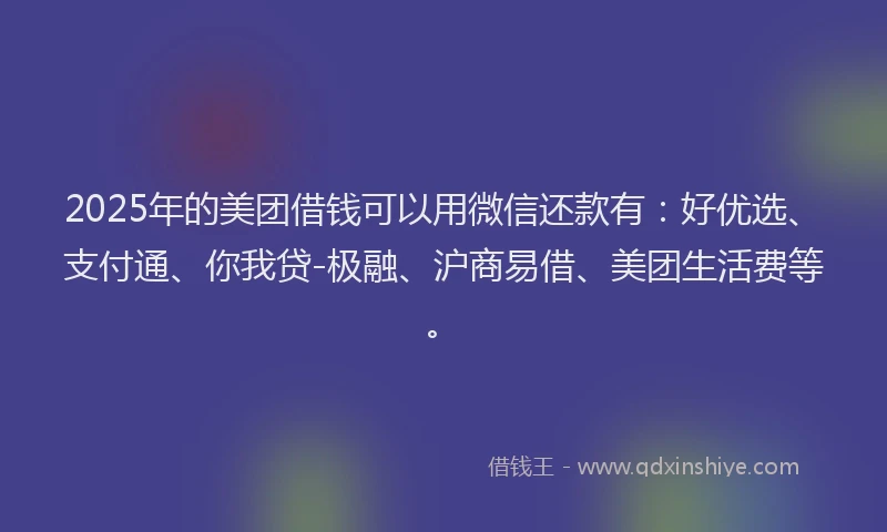 2025年的美团借钱可以用微信还款有：好优选、支付通、你我贷-极融、沪商易借、美团生活费等。