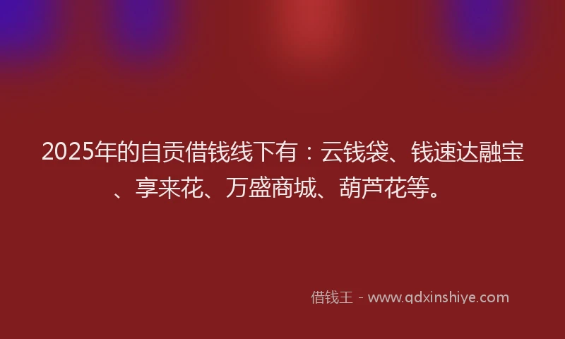 2025年的自贡借钱线下有：云钱袋、钱速达融宝、享来花、万盛商城、葫芦花等。