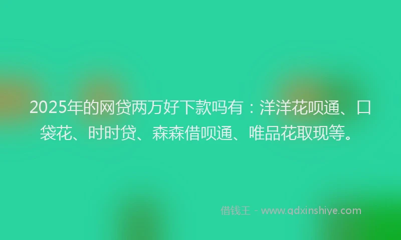 2025年的网贷两万好下款吗有：洋洋花呗通、口袋花、时时贷、森森借呗通、唯品花取现等。