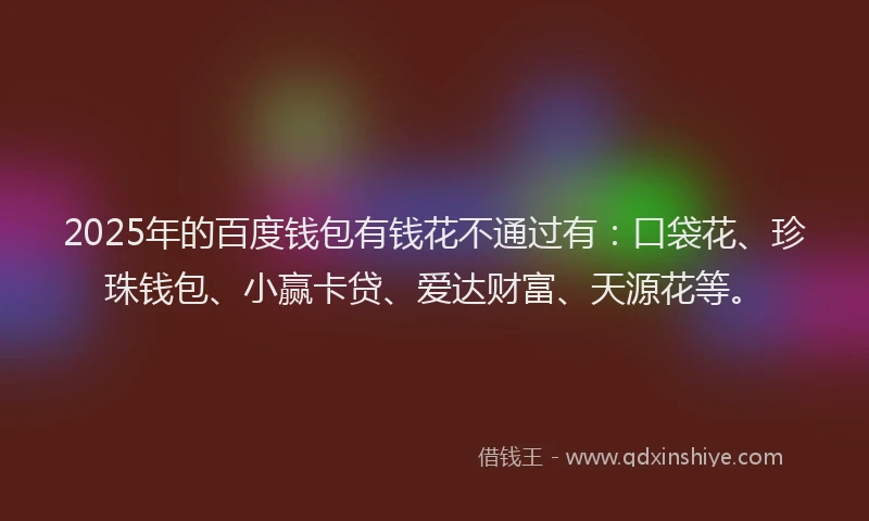 2025年的百度钱包有钱花不通过有：口袋花、珍珠钱包、小赢卡贷、爱达财富、天源花等。