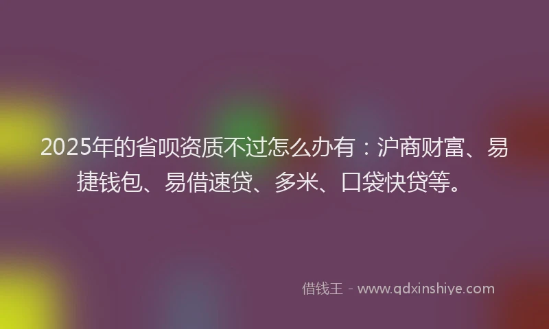2025年的省呗资质不过怎么办有：沪商财富、易捷钱包、易借速贷、多米、口袋快贷等。