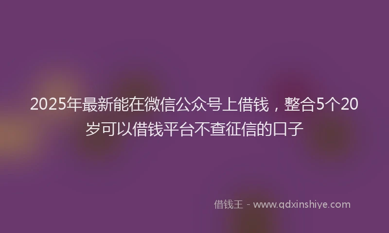 2025年最新能在微信公众号上借钱，整合5个20岁可以借钱平台不查征信的口子