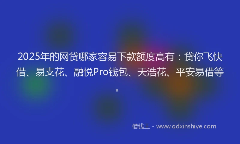 2025年的网贷哪家容易下款额度高有：贷你飞快借、易支花、融悦Pro钱包、天浩花、平安易借等。