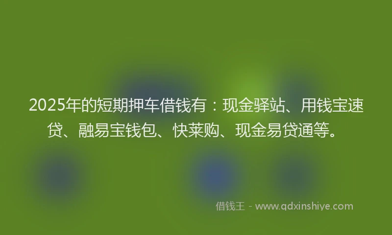 2025年的短期押车借钱有：现金驿站、用钱宝速贷、融易宝钱包、快莱购、现金易贷通等。