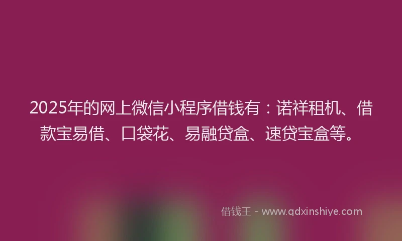 2025年的网上微信小程序借钱有：诺祥租机、借款宝易借、口袋花、易融贷盒、速贷宝盒等。