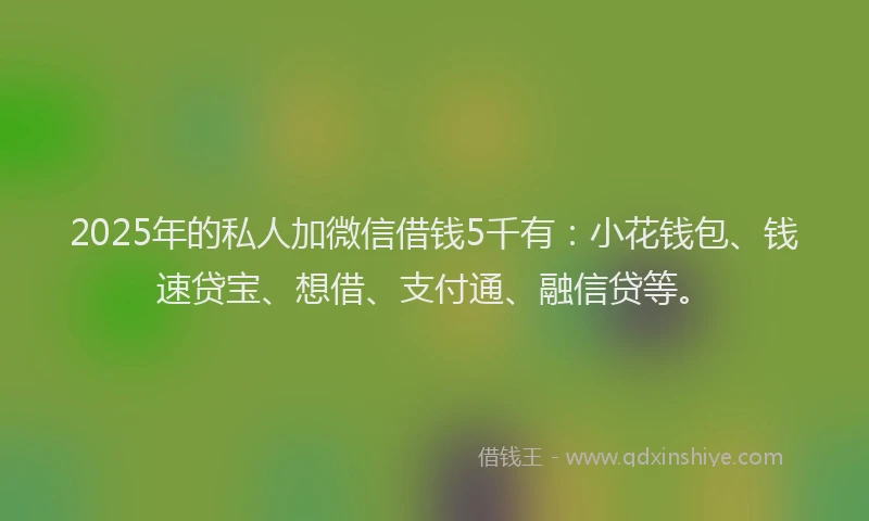 2025年的私人加微信借钱5千有：小花钱包、钱速贷宝、想借、支付通、融信贷等。