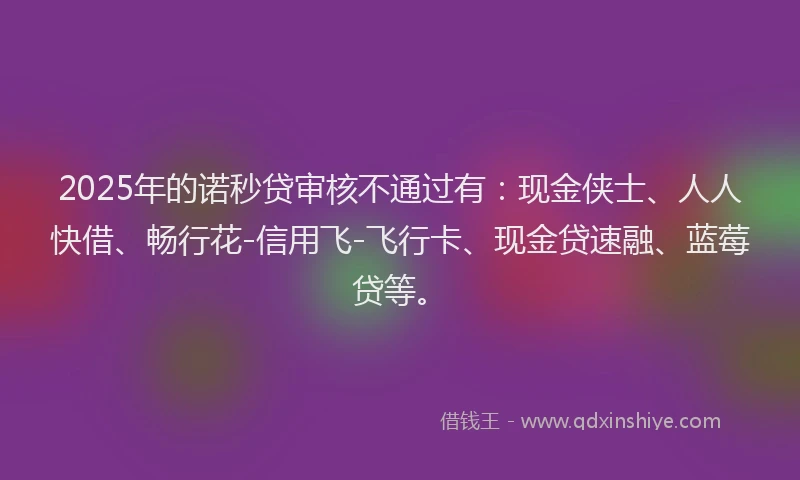 2025年的诺秒贷审核不通过有：现金侠士、人人快借、畅行花-信用飞-飞行卡、现金贷速融、蓝莓贷等。