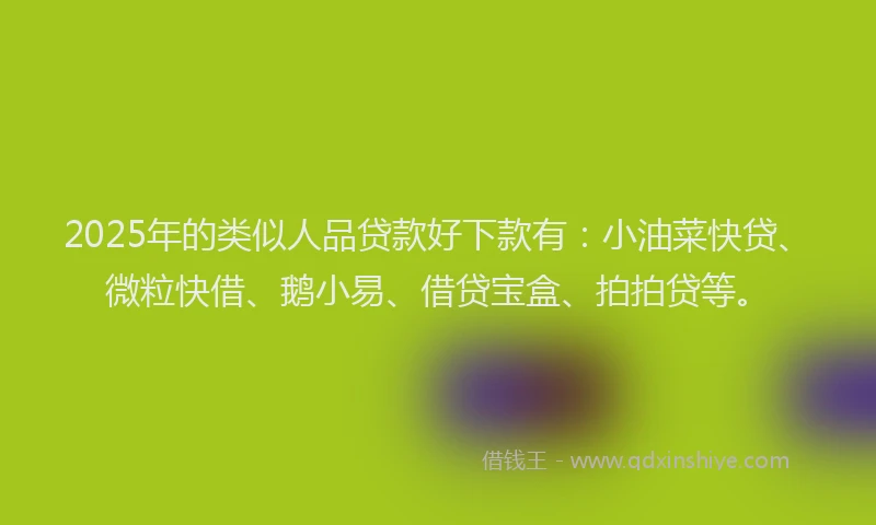 2025年的类似人品贷款好下款有：小油菜快贷、微粒快借、鹅小易、借贷宝盒、拍拍贷等。