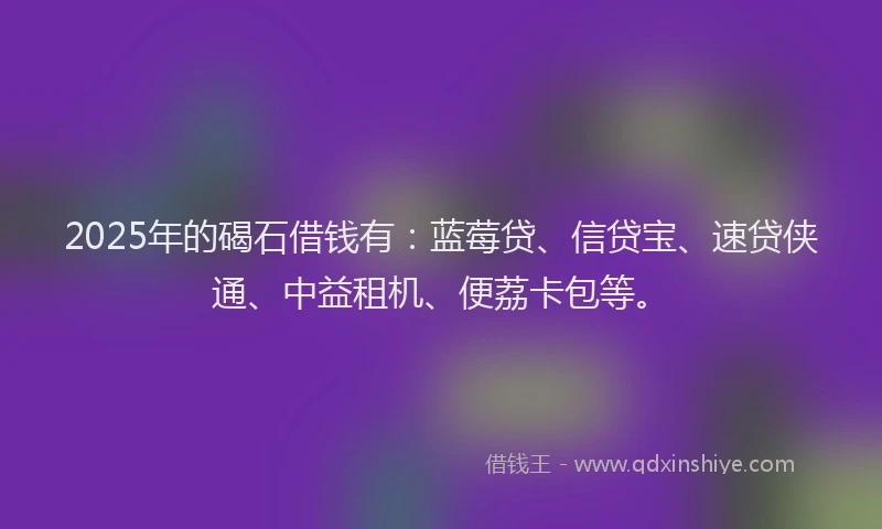 2025年的碣石借钱有：蓝莓贷、信贷宝、速贷侠通、中益租机、便荔卡包等。