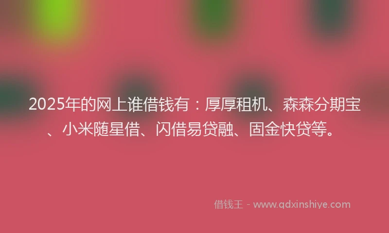 2025年的网上谁借钱有：厚厚租机、森森分期宝、小米随星借、闪借易贷融、固金快贷等。